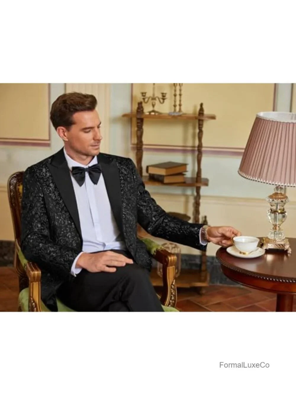 Floral Jacquard Tuxedo Jacket One Button Notch Lapel Slim Fit Prom Blazer